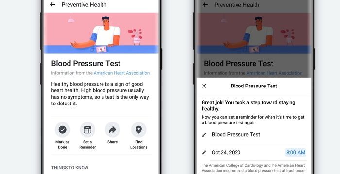 Facebook dévoile son outil d’incitation au check-up Preventive Health